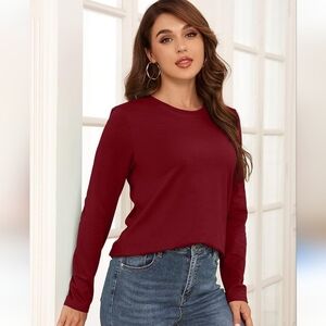 Bloomingdale's Red Fitted Long Sleeve Silk Blend Knit Top Size Small